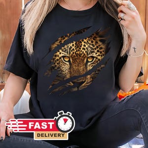 Cheetah Leopard Scratch Shirt, Wild Cat Animal Tee, Tiger Eyes Shirt, Big Cat Graphic Tee for Men Women Jungle Lovers, Leopard Face Shirt