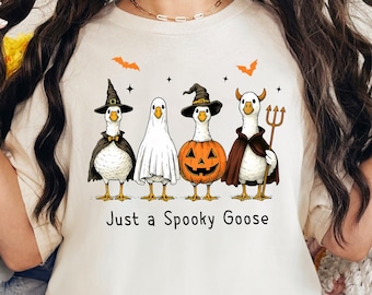 Just a Spooky Goose Shirt, Funny Halloween Goose T-Shirt, Skeleton Goose Costume Shirt, Spooky Season Tee, Cute Goose Lover Halloween Shirt,