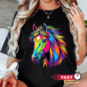 Colorful Pop Art Horse Shirt - Vibrant Rainbow Horse Tee - Artistic Horse Graphic T-Shirt - Neon Horse Lover Gift - Western Art Animal Shirt