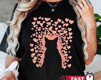 Camiseta de gato para el Día de la Madre - Camiseta adorable para amantes de los gatos en San Valentín - Camiseta de gatito con corazones rosas - Regalo estético para mamás amantes de los gatos - Conjunto para mamás amantes de los gatos