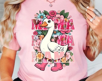 Camiseta con estampado floral de ganso, linda camiseta de pato coqueta para mujer, regalo para el Día de la Madre de hija o hijo, camiseta de pato, camiseta para mamá amante de los gansos