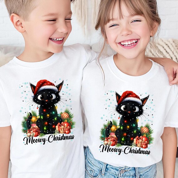 T-shirt Noël Chat - Pour Garçon Ado Taille M - Occasion Très Bon état - Coton