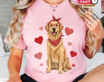 Valentine Golden Retriever Shirt - Cute Golden Retriever Dog Tee with Hearts - Dog Lover Valentine Gift - Puppy Valentine Golden Mom Shirt