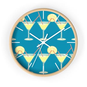 Cocktail Wall Clock, 5 O&#39;Clock Somewhere Home Decor, Summertime Poolside Clock, Tropical Theme Timepiece, Fun Kitchen Clock