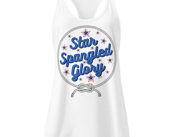Camiseta sin mangas con espalda nadadora y estrellas: camiseta de EE. UU. en rojo, blanco y azul