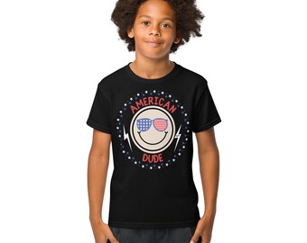 American Dude 4th of July Youth T-Shirt: Patriotic Kids Tee
