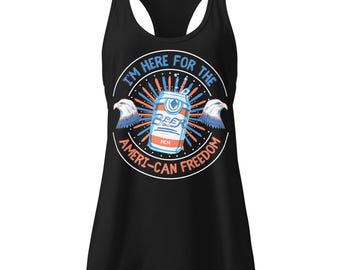 Ameri-can Freedom Racerback Tank Top: Patriotic USA Women's Fitted Shirt