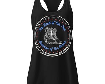 Koszulka bez rękawów Stars & Stripes Racerback: Patriotyczna, dopasowana koszulka damska z USA