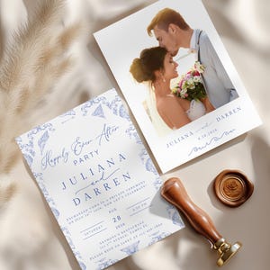 Invitación moderna para recepción de fuga "Felices para siempre", tarjeta de invitación para fiesta, plantilla editable, Canva Shell, boda, invitaciones para fugarse BC10