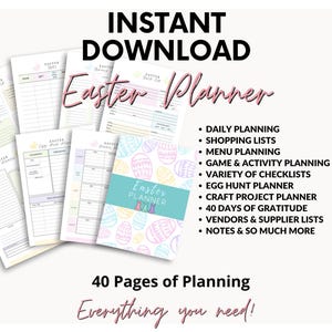 Easter Planner, Spring Planning Kit, Easter Printable Organizer, Easter Bunny Holiday Planners, Egg Hunt, Shopping, Menu Instant Download