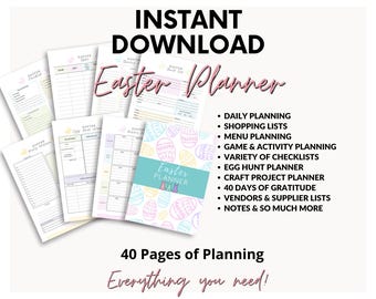 Paasplanner, lenteplanningskit, afdrukbare organisator Pasen, paashaas vakantieplanners, eieren zoeken, winkelen, menu direct downloaden