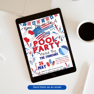 Memorial Day Pool Party Invitation, Editable Red White Blue Invite ...