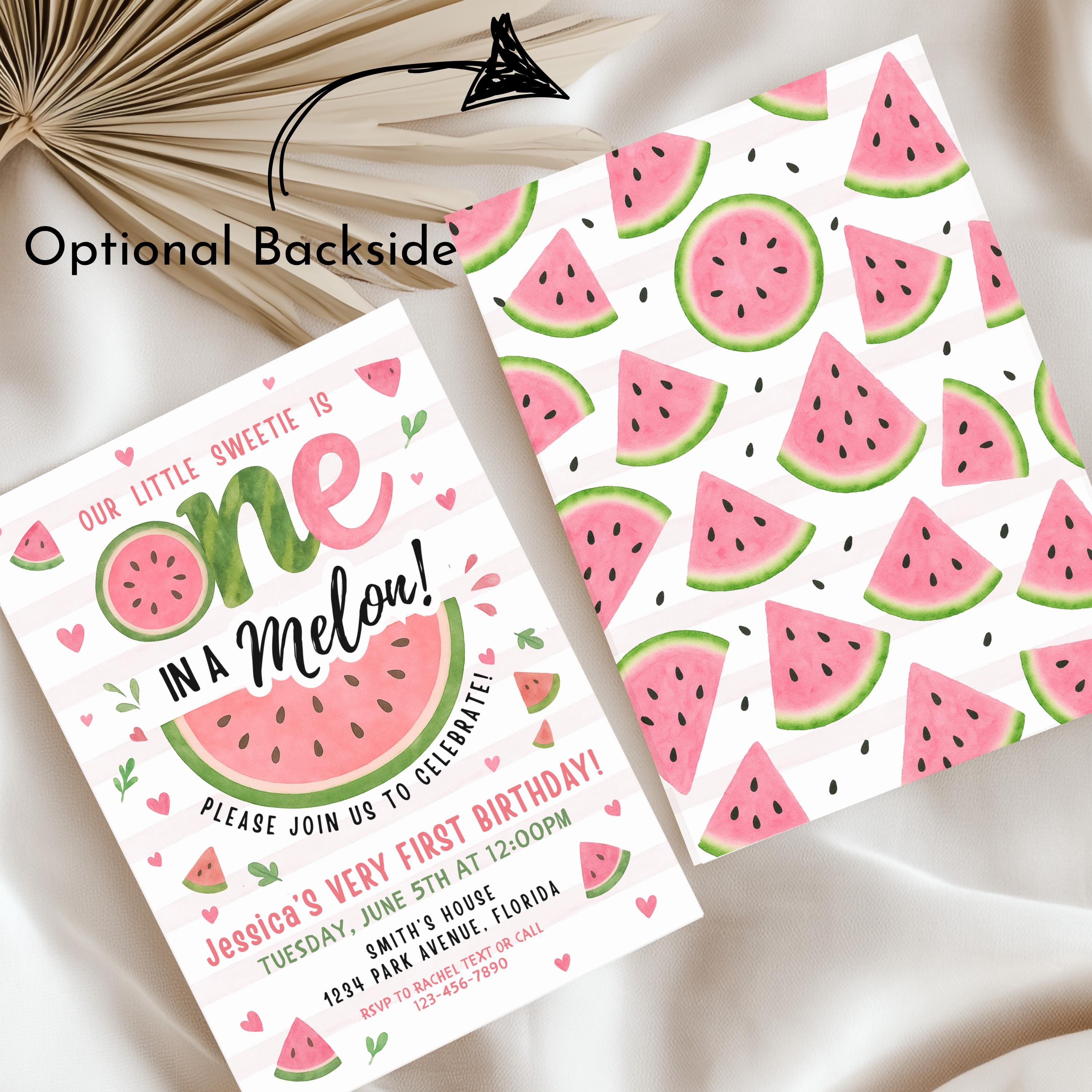 Printable One in a Melon 1st Birthday Party Girl Invitation Template ...