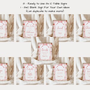 Bes zoete baby shower tafel bord bundel suite, roze aardbei coquette thema partij afdrukbaar decor boek verzoek kaartsjabloon canva BSB10