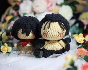 Attack on Titan, Eren Yeager, Mikasa Ackerman, gehaakte pop, amigurumi, Eren, Mikasa, handgemaakte sleutelhanger, gehaakte sleutelhanger, handgemaakte pop, bemhaak