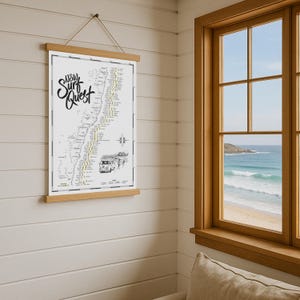 Lot de cartes et cadres de surf de la Nouvelle-Galles du Sud – Cadeau de surf à gratter | Poster de voyage côtier de l'Australie | Impression artistique de surf dessinée à la main