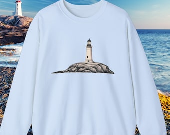 Lighthouse Unisex Sweatshirt, Nautical Crewneck Jumper, Beacon Pullover, Coastal Sweater, Ocean Lover Gift, Maritime Apparel