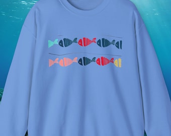 Fish Fun Crewneck Sweatshirt, Fish Lover Gift, Ocean Enthusiast Clothing, Sea Life Apparel, Marine Wildlife Jumper