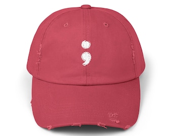 Semicolon Awareness Unisex Distressed Cap Mental Health Awareness, Suicide Preventions