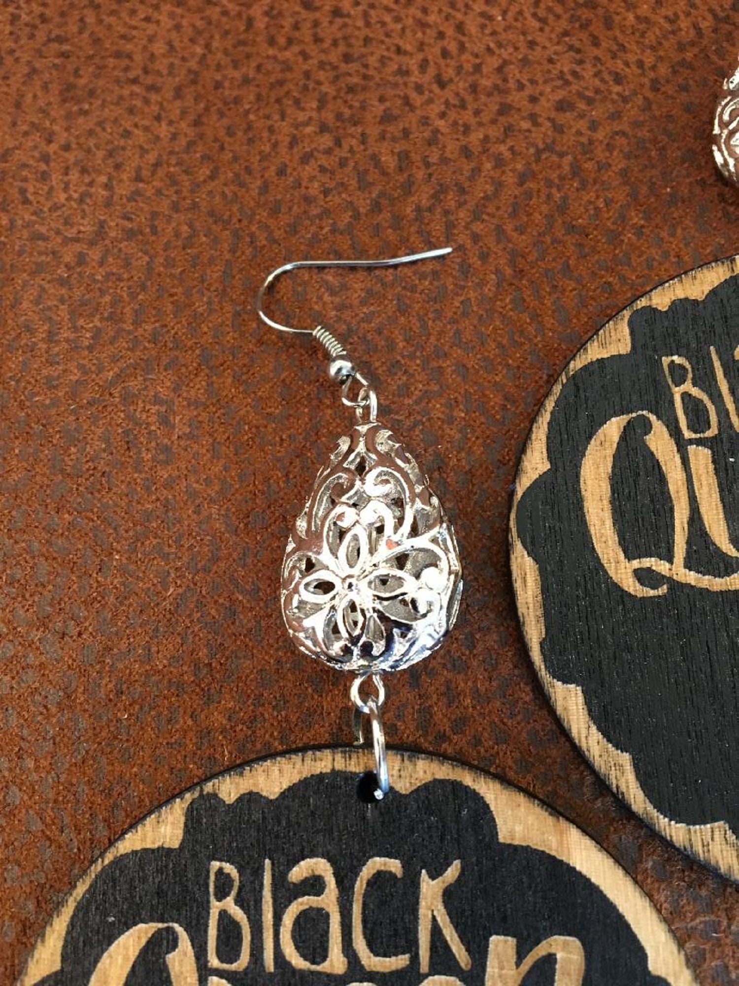 AA0028 Black Round Wooden Earrings Etsy