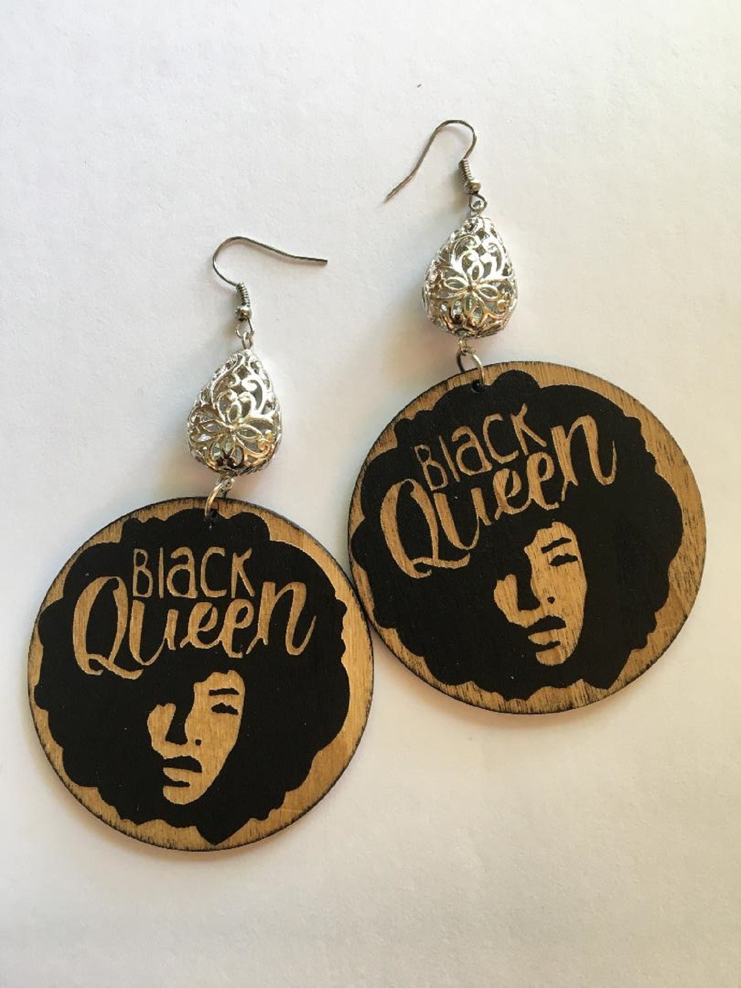 AA0028 Black Round Wooden Earrings Etsy