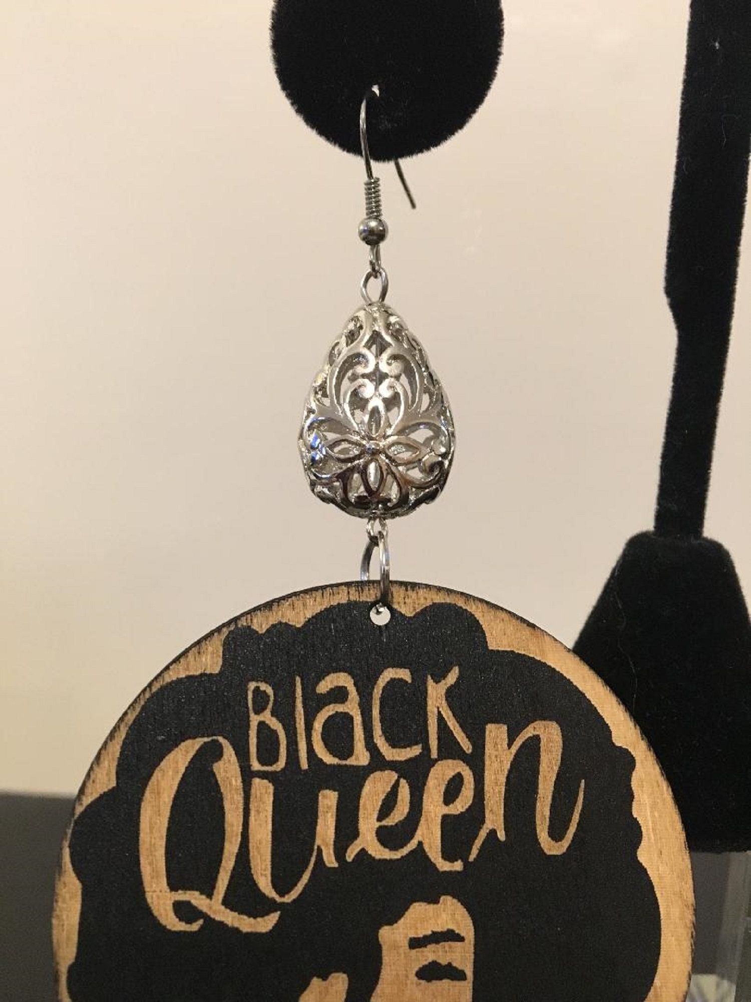 AA0028 Black Round Wooden Earrings Etsy