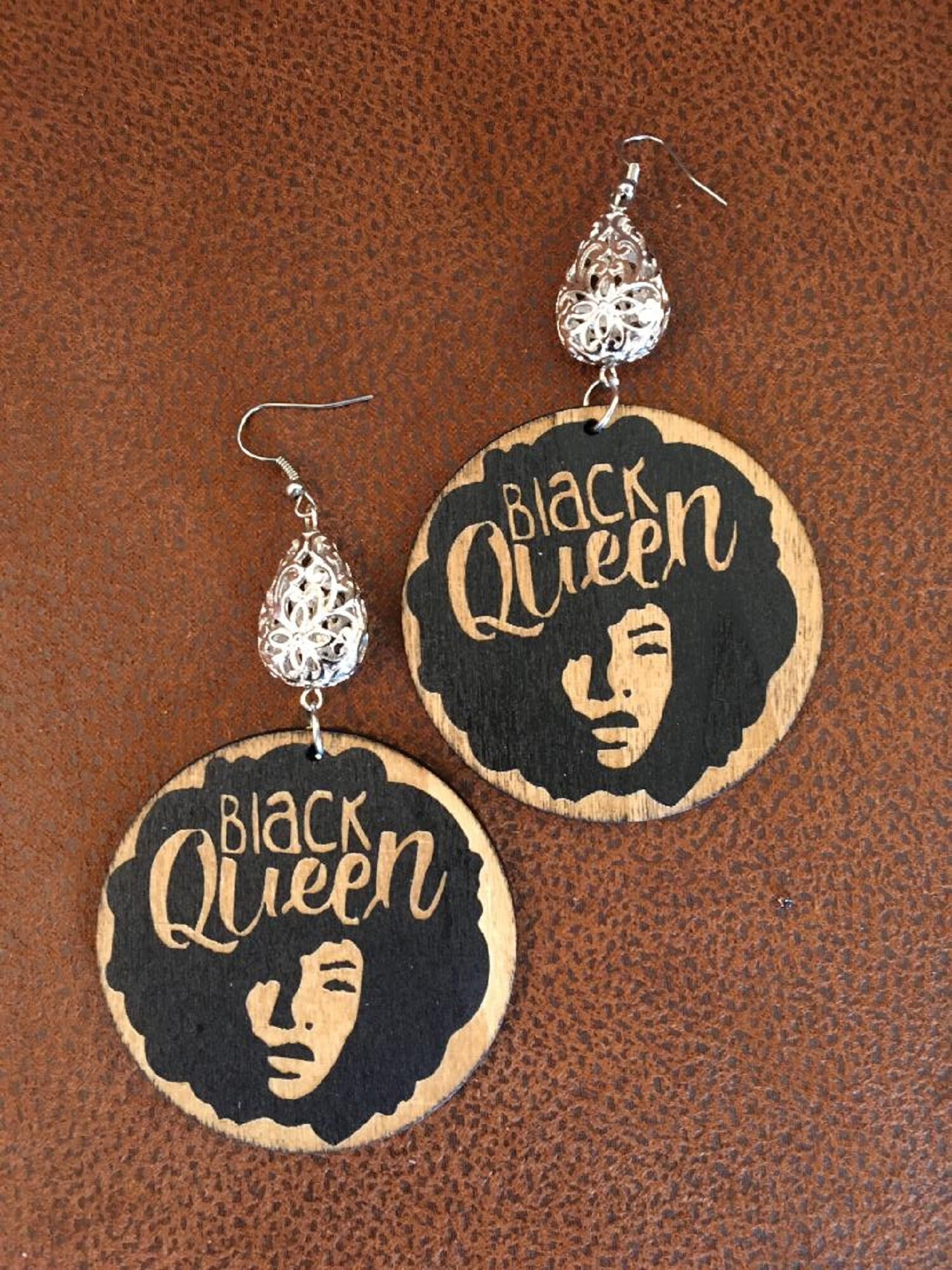 AA0028 Black Round Wooden Earrings Etsy