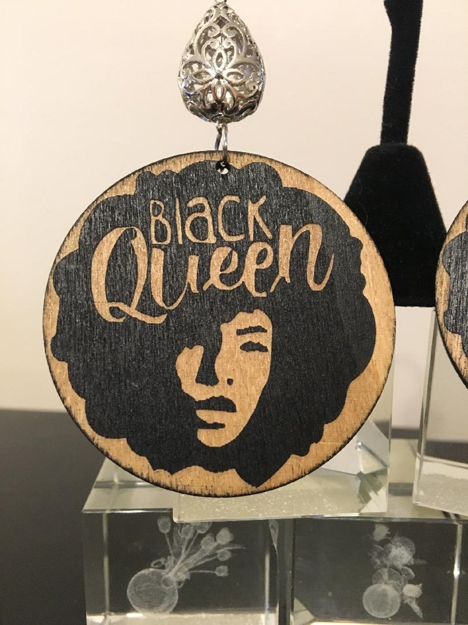 AA0028 Black Round Wooden Earrings Etsy