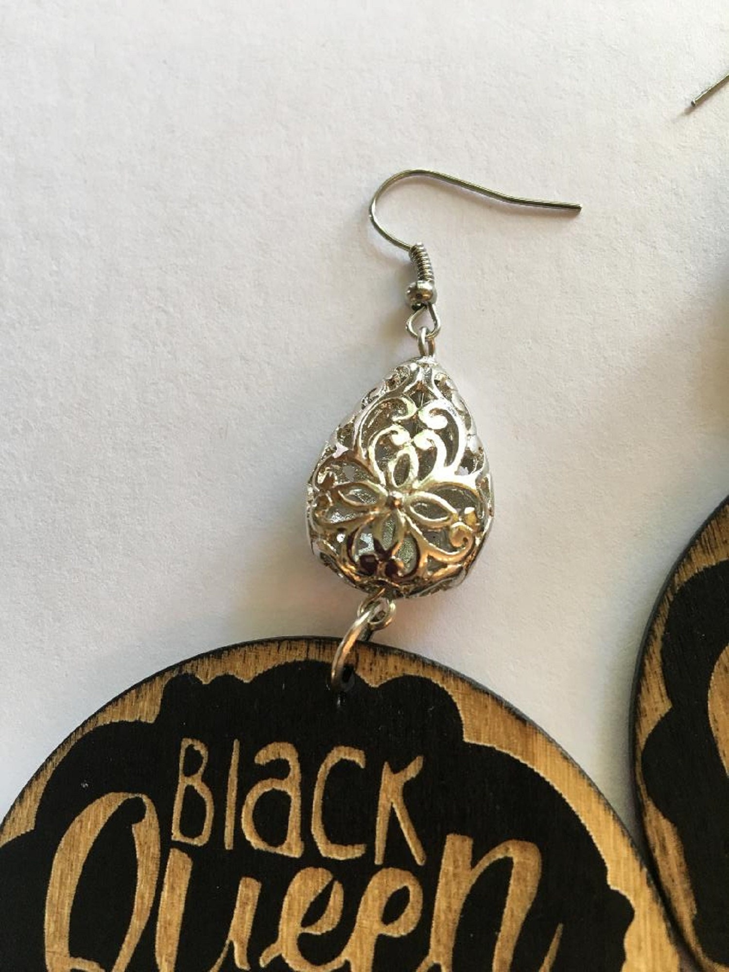 AA0028 Black Round Wooden Earrings Etsy