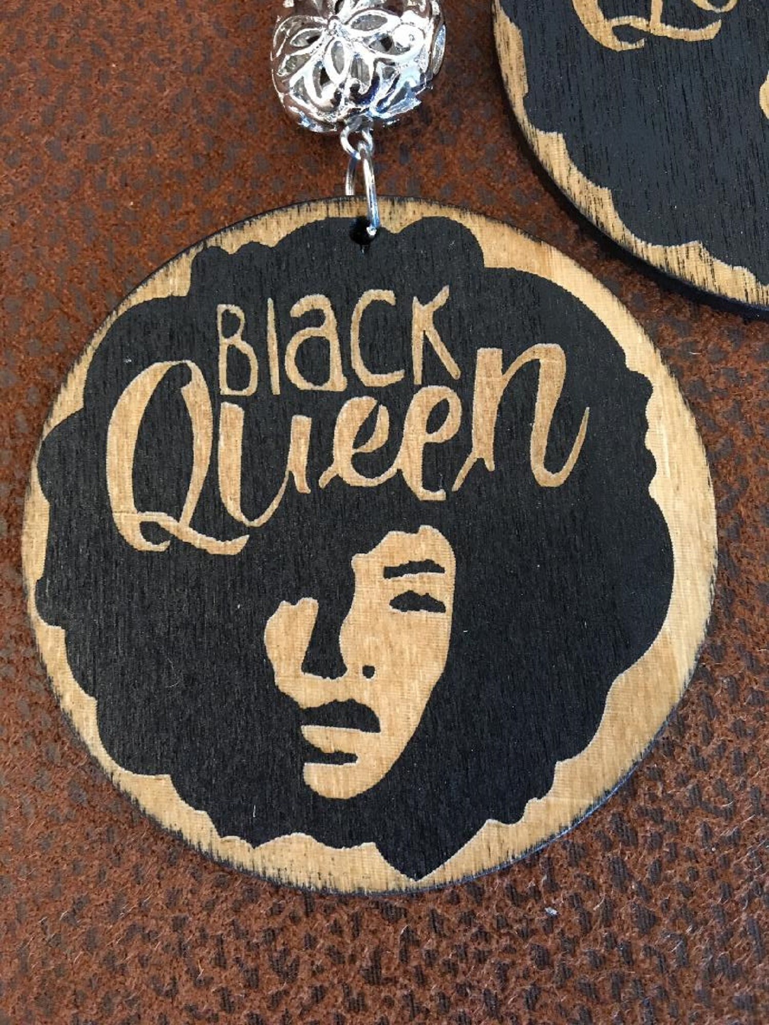 AA0028 Black Round Wooden Earrings Etsy