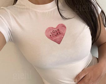 Love Yours Heart Baby Tee: Y2K Coquette Crop Top