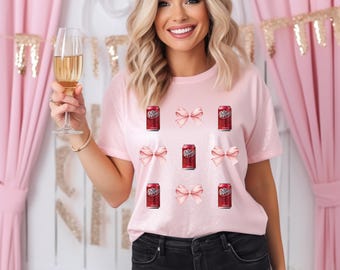 Dr Pepper and Bows Shirt | Cute Graphic Tee for Soda Lovers | Girly Aesthetic Apparel | Trendy Casual Outfit