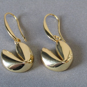 Fortune Cookie Earrings, 18k Gold Earrings, Lucky Earrings, Fortune Earrings, Good Luck Earrings, Ladies Gold Earrings