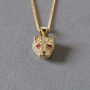 Leopard Head Necklace, 18k Gold Necklace, Cubic Zirconia Necklace, Big Cat Necklace, Animal Lover Gifts