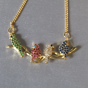 Budgie, Birds Necklace, 18k Gold Necklace, Birds Cubic Zirconia Necklace, Budgie, Birds Pendant, Gold Chain Necklace