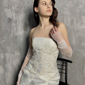 Lace and satin short wedding dress, elopement simple wedding dress,Civil minimalist wedding dress,Engagement modest second wedding dress