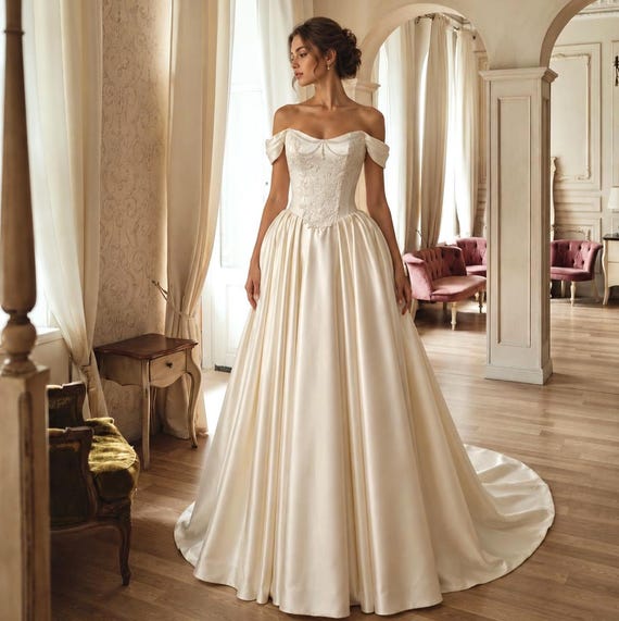 ivory casual wedding dress Renaissance Basque Waist Corset with Lace IZFIB0GX