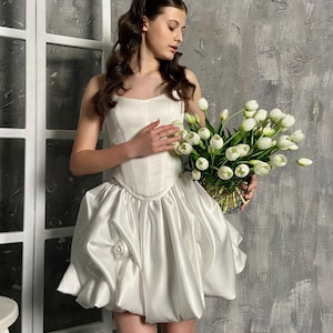 knee length dresses for ladies Short Satin Dress With Basque Waist And Square Neck Casia Mini main image 0