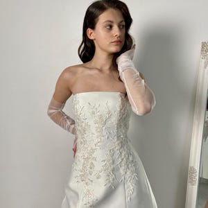Lace and satin Short wedding dress, elopement simple wedding dress,Civil minimalist wedding dress,Engagement modest second wedding dress