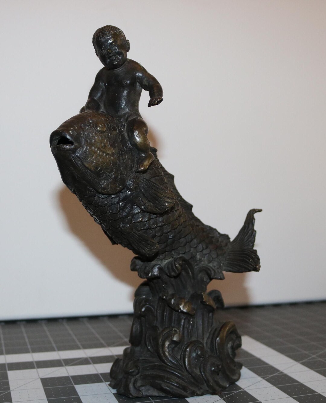 Vintage Bronze Boy Riding Fish Statue. - Etsy
