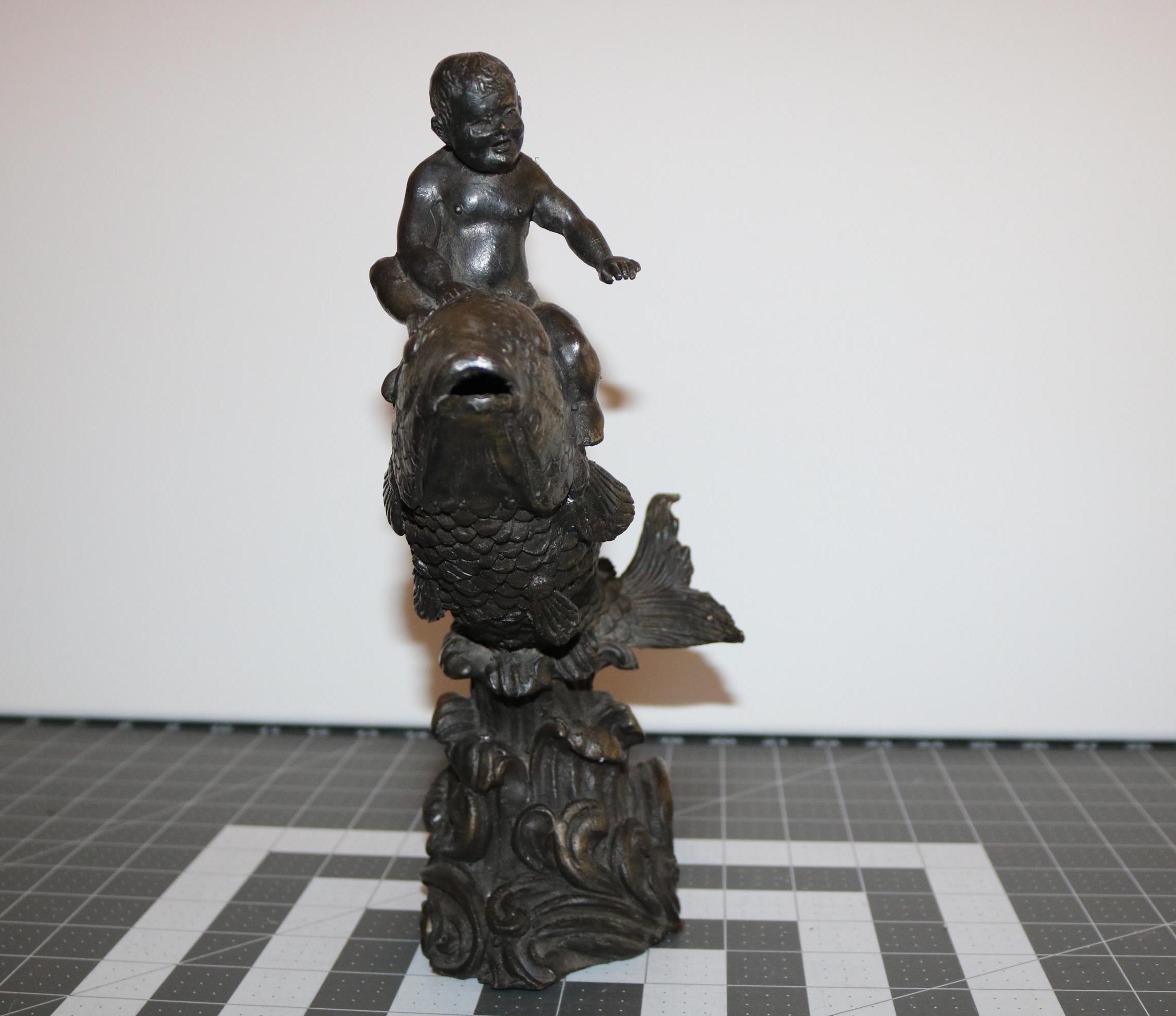 Vintage Bronze Boy Riding Fish Statue. - Etsy