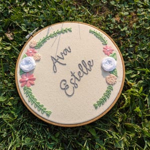Hand Embroidered Name Hoop, Personalized Embroidery Hoop, Baby Name Announcement, Nursery Decor, Birth Announcement Sign, Baby Announcement