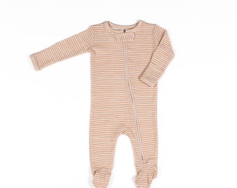 Playful Coral Stripe Footed Sleeper
