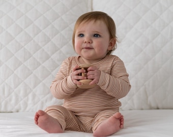 Playful Coral Stripe Two-Piece Pajama Set