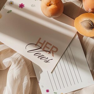 Plantilla de tarjeta de votos de boda con guion de flores silvestres / Tarjetas de votos florales delicadas para él y para ella, plantilla editable de Canva, invitación WT5