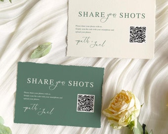 Plantilla de tarjeta con código QR para bodas: Comparte fotos (Plantilla de Canva)