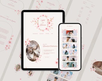 Sakura Wedding Website Template: Pink Floral Save The Date (Canva Digital Download)