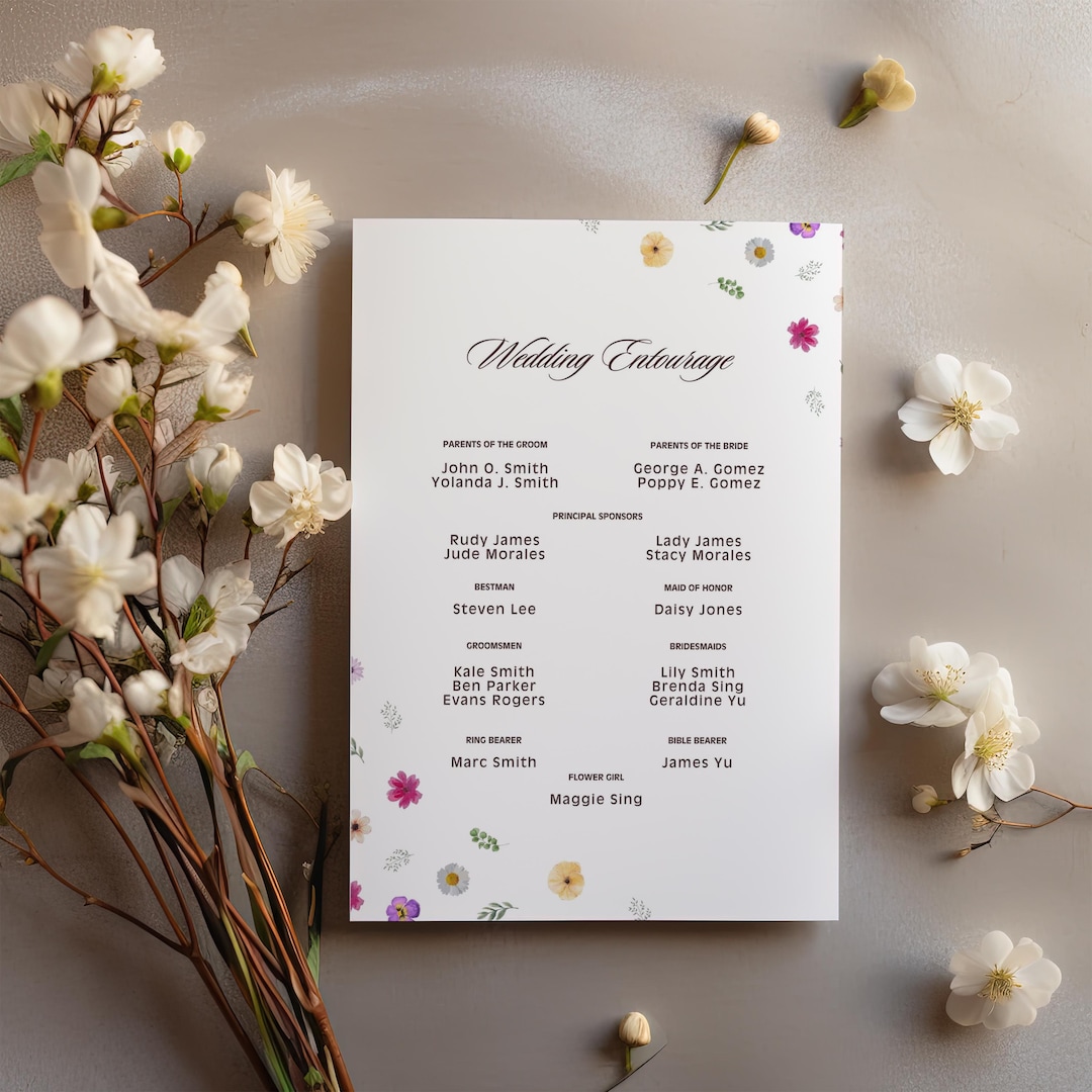 Wildflower Wedding Entourage Template: DIY Canva Editable (digital ...