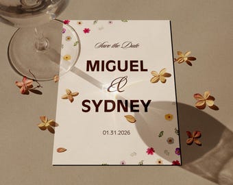 Modello Save the Date con fiori selvatici: invito floreale modificabile (invito digitale Canva)