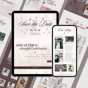 Wildflower Script Canva Wedding Website Template | Editable RSVP Website, Floral Themed Wedding Website Digital Wedding Invite Canva Website